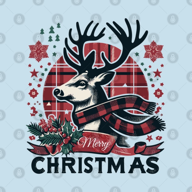 Plaid Reindeer Celebration by AlephArt