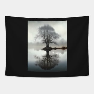 Surreal Tree Reflection on Lake Art Print Tapestry