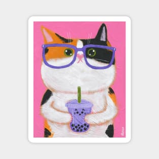 Calico Cat With Taro Boba Magnet