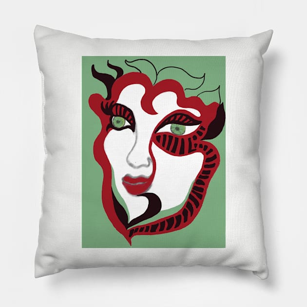 Digital Face Artwork Pillow by Minxylynx4