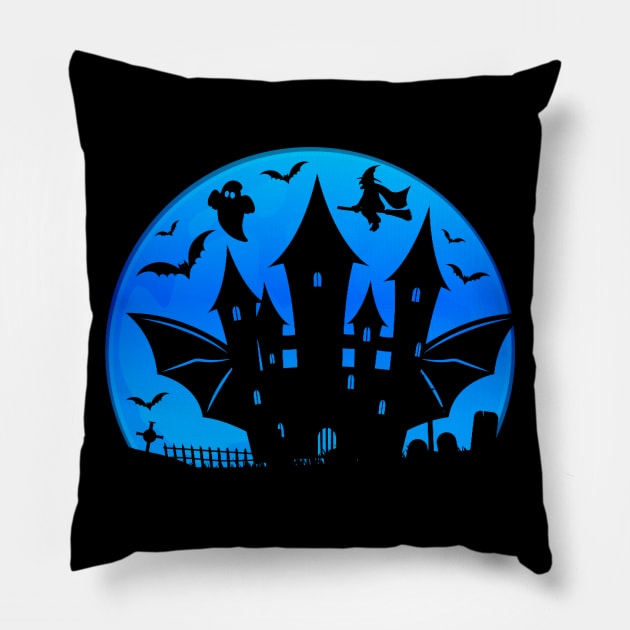 Spooky Moon Halloween Witch Monster Ghost Pumpkin 18 Pillow by fromherotozero