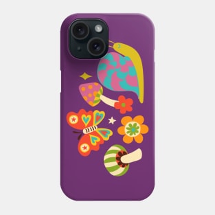 Happy snail and butterfly by Cecca Designs - 70s retro brights Phone Case