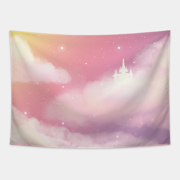 Beautiful Pink Sky Castle Tapestry by mil.creates