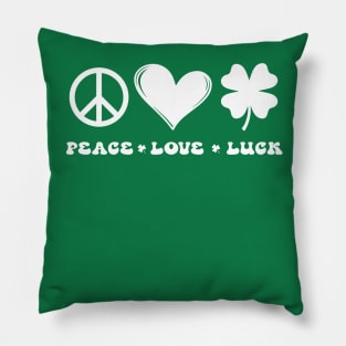 Peace Love Luck Clover Heart St Patrick's Day Pillow