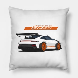 Rear car 911 gt3 rs white orange Pillow