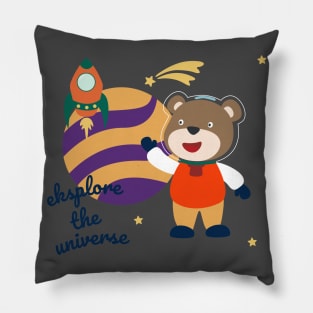 Space bear or astronaut in a space suit with cartoon style Pillow