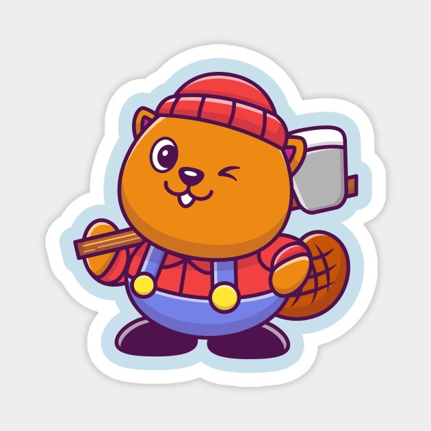 Cute Beaver Lumberjack Cartoon Magnet by Catalyst Labs