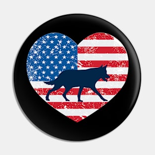 American Flag Heart Love Wolf Usa Patriotic 4Th Of July Pin