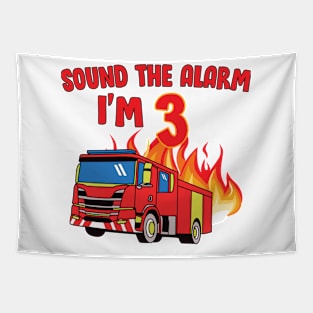 Sound the Alarm I'm 3 3rd Birthday Fireman Firetruck Boys Tapestry