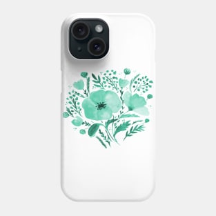 Watercolor poppies bouquet - aqua Phone Case