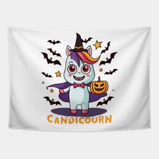 Candicorn: Halloween Unicorn Vampire Design for a Spooky Twist Tapestry