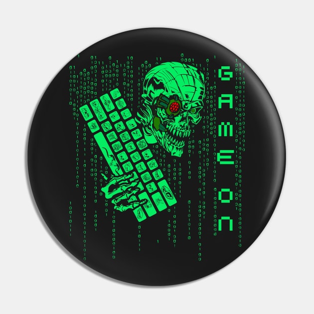 Game On Digital Monster Skull Pin by Xeire