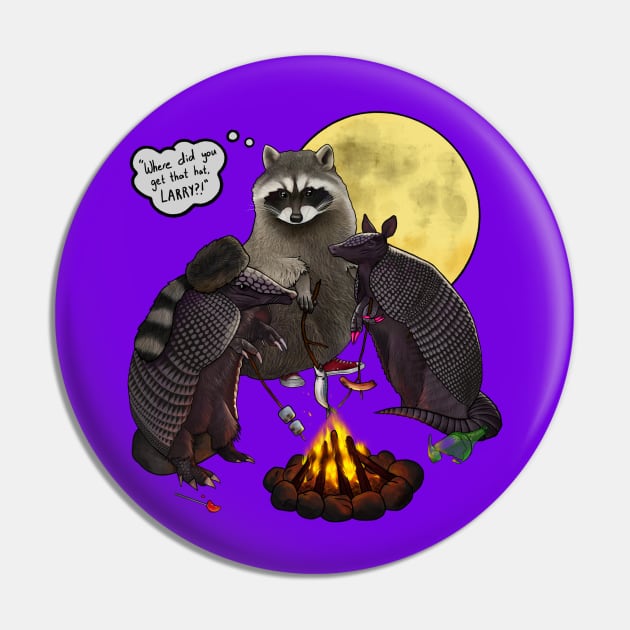 Where Did You Get That Hat, Larry?! Raccoon & Armadillo Comic Pin by Ashley D Wilson