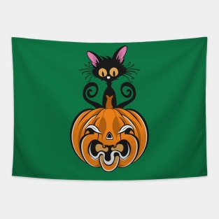 Halloween Black Cat Pumpkin Tapestry
