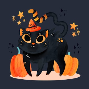 drawing black cat disguised for halloween T-Shirt