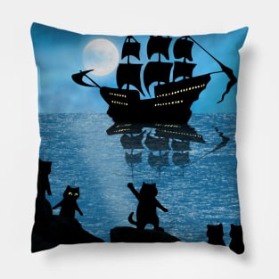 Cats and Ships in the Night Pillow