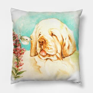 Clumber Spaniel, Watercolour painting. Pillow