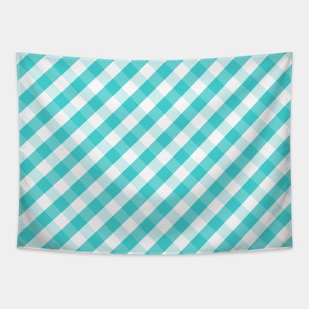 Turquoise Blue and White Check Gingham Plaid Tapestry by squeakyricardo