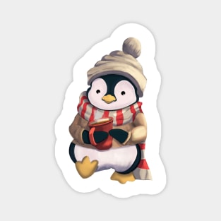 Christmas penguin drinking coffee Magnet