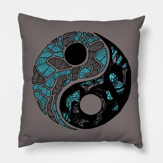 Blue Grey Abstract Yin Yang Pillow by kenallouis