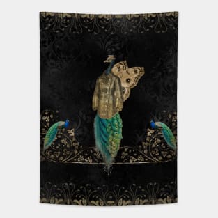 Awesome steampunk peacock with hat Tapestry