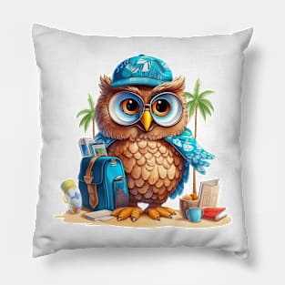 Owl on Vacation #4 Pillow