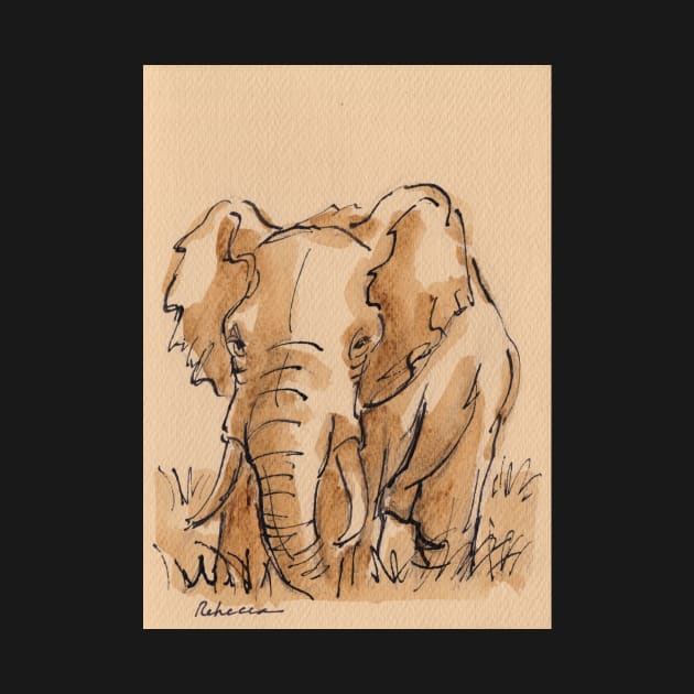 "Pensive"  Elephant Ink Wash Painting by tranquilwaters