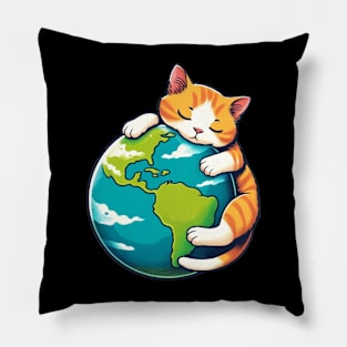 Embracing The Planet Sleeping Kitten Earth Day Globe Cat Pillow