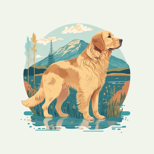 Golden Retriever in Mountain Scene by Star Scrunch