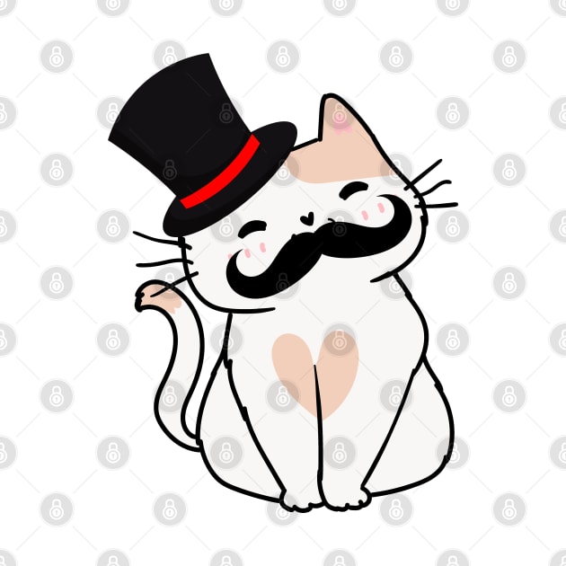 Sophisticated White Persian Cat Drinking Tea wearing a top hat by Pet Station