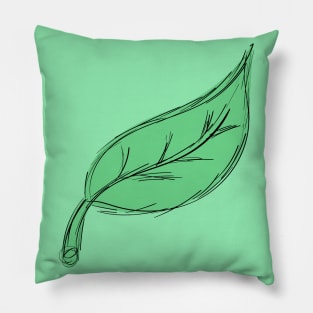 Green Leaf Hand Drawn Pillow