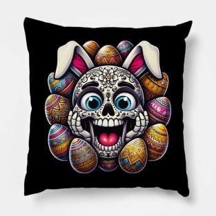 Sugar Skull Easter Bunny Surrounded By Eggs Pillow