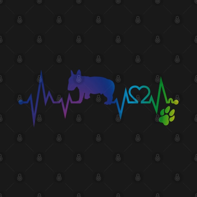 Bull Terrier  Colorful Heartbeat, Heart & Dog Paw by kimoufaster