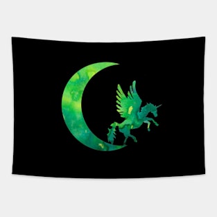 Green Crescent Moon and Unicorn Tapestry