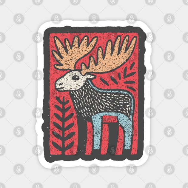 Scandinavian Folk Art Elk | Nordic Woodland Moose Magnet by TuncGK