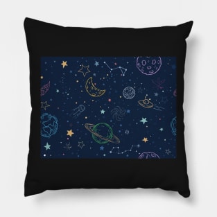 Colorful Outline Galactic Design Pillow