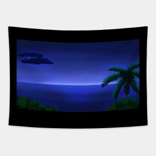 Night Break Beach Scenery - Night Time Anime Landscape Painting Tapestry