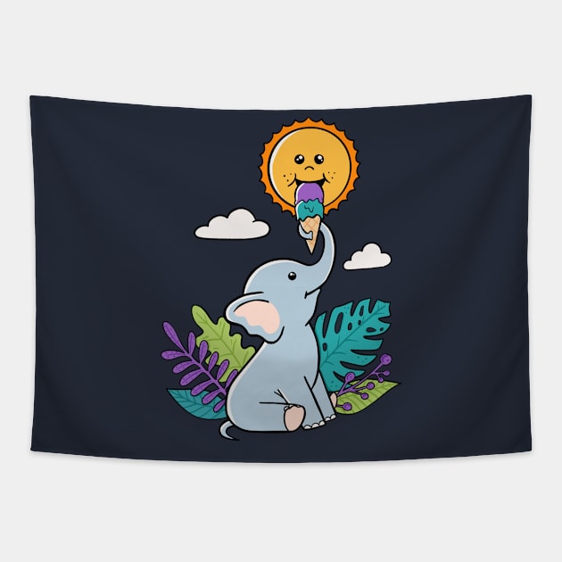 Funny Elephant and sun Tapestry by coffeeman