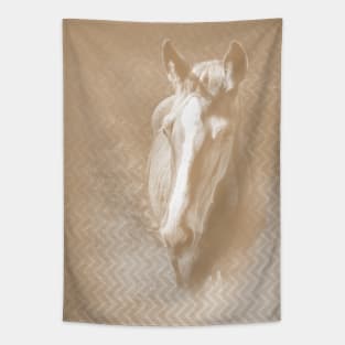 Horse emerging from the mist in iced coffee beige Tapestry