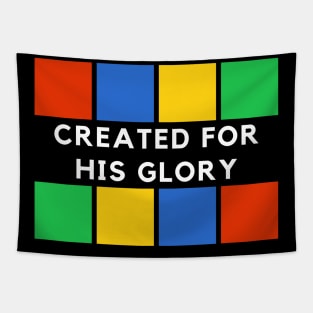 Created for His glory red, blue, green, yellow square design Tapestry