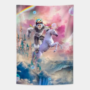 Bigfoot Yeti Sasquatch Riding Unicorn Tapestry