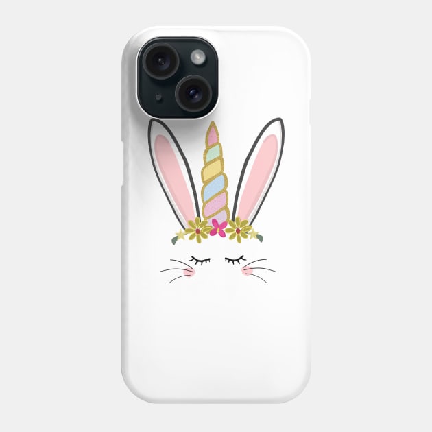 Cute Easter bunny unicorn vector with flowers Phone Case by GULSENGUNEL