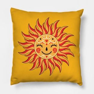 Smiling sun with closed eyes Pillow
