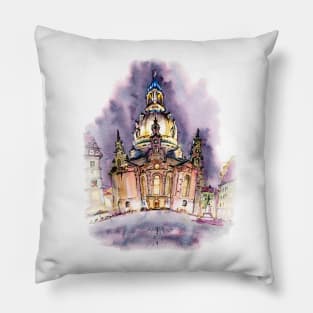 Frauenkirche at night in Dresden, Germany Pillow