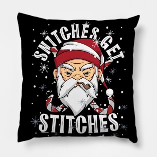 Snitches Get Stitches Santa Hat Rebel Santa Humorous Matching Pillow