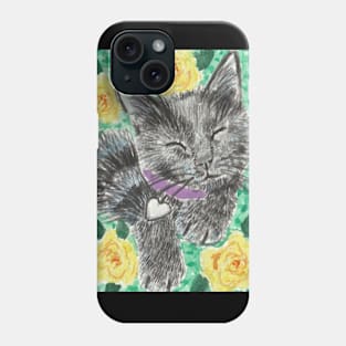 Happy cat kitten  flowers Phone Case