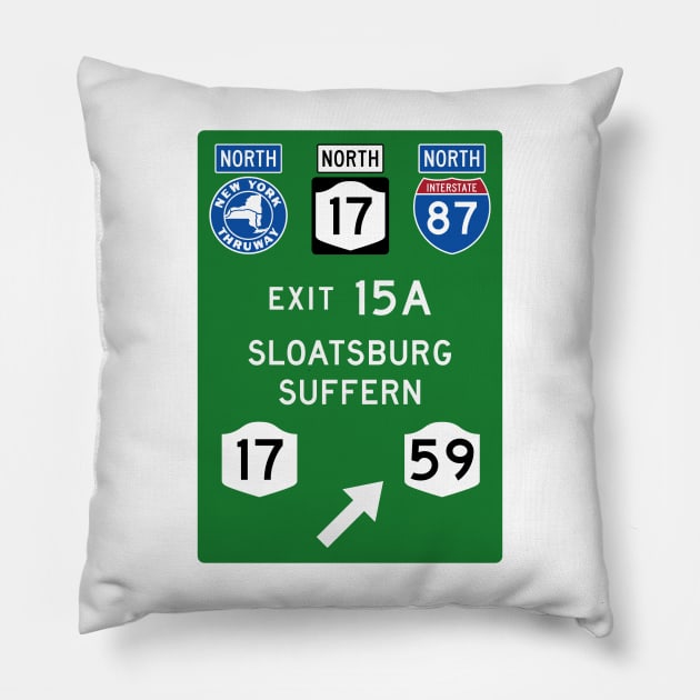 New York Thruway Northbound Exit 15A: Sloatsburg Suffern Rte 17 Pillow by MotiviTees