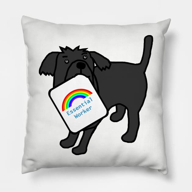 Dog with Essential Worker Rainbow Sign Pillow by ellenhenryart