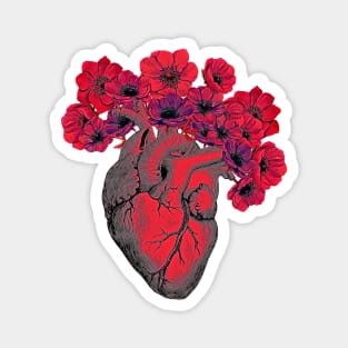 human heart color red with crow flowers blood red Magnet