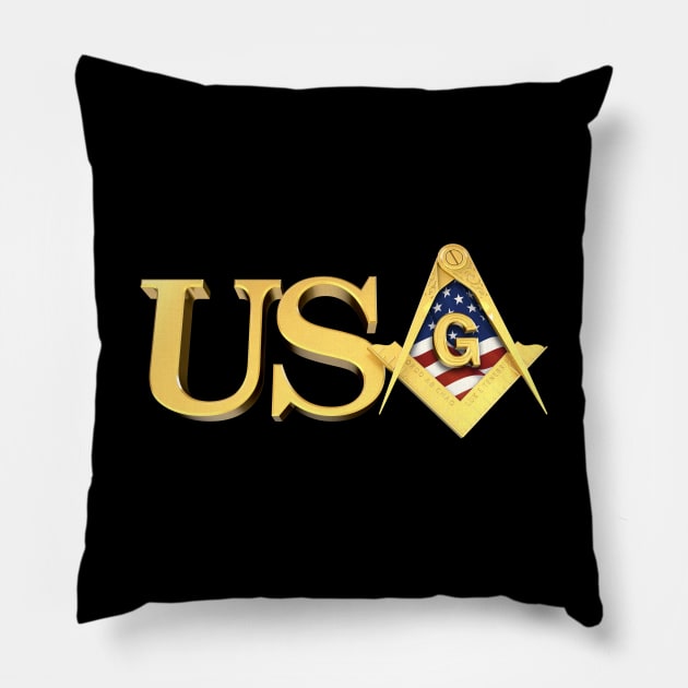 American USA Flag Square & Compass Masonic Freemason Pillow by Master Mason Made